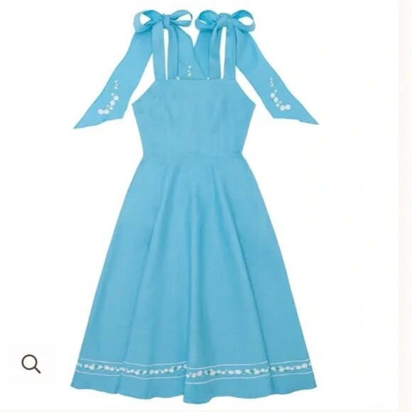 Fanm Mon x Minnow Tie Knot Linen Midi Dress Blue XS - Picture 1 of 10